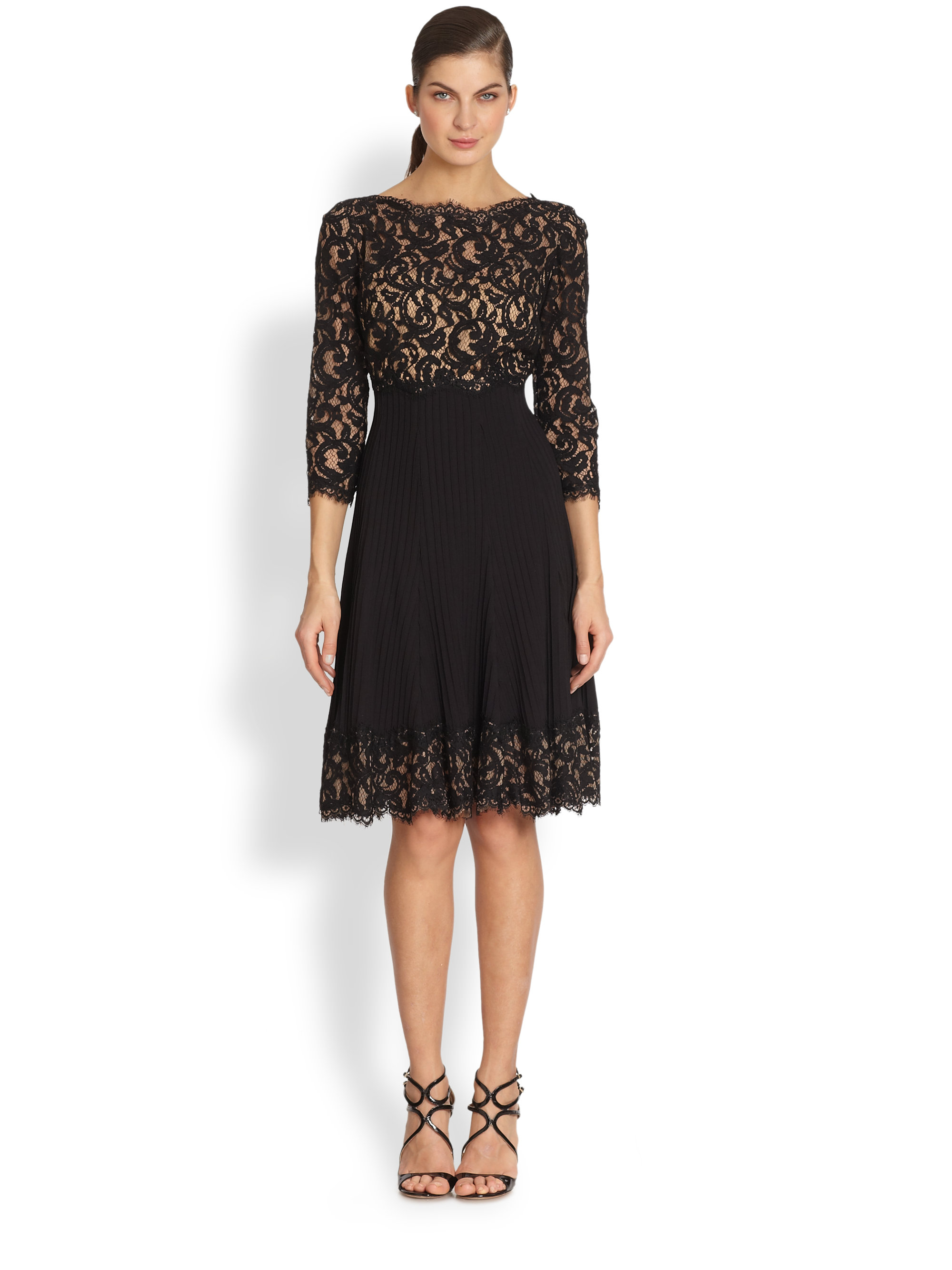 Lyst - Tadashi Shoji Silk Lace-trimmed Dress In Black