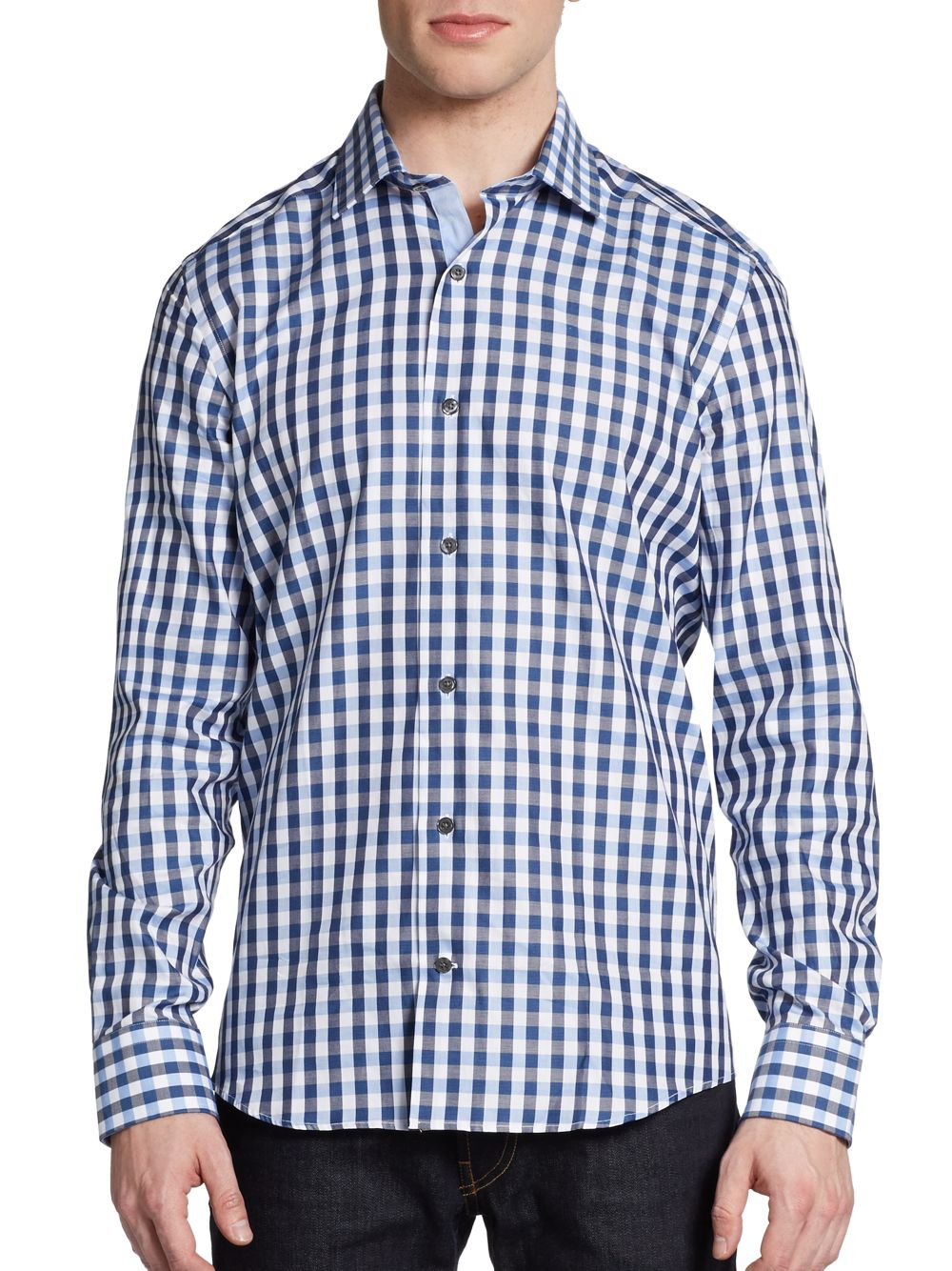 Saks Fifth Avenue Black Label Modern Classic Fit Gingham Shirt in White ...
