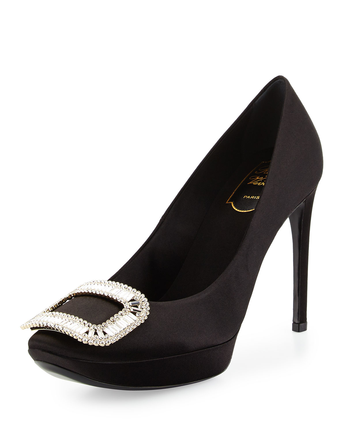 Buckle Roger Satin Crystal Limelight Pump Black In Lyst Vivier jSLzqMpVGU