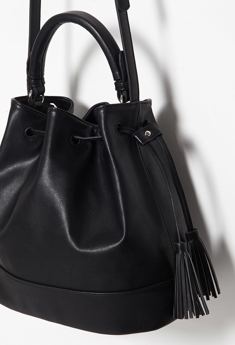 Forever 21 Faux Leather Bucket Bag in Black - Lyst