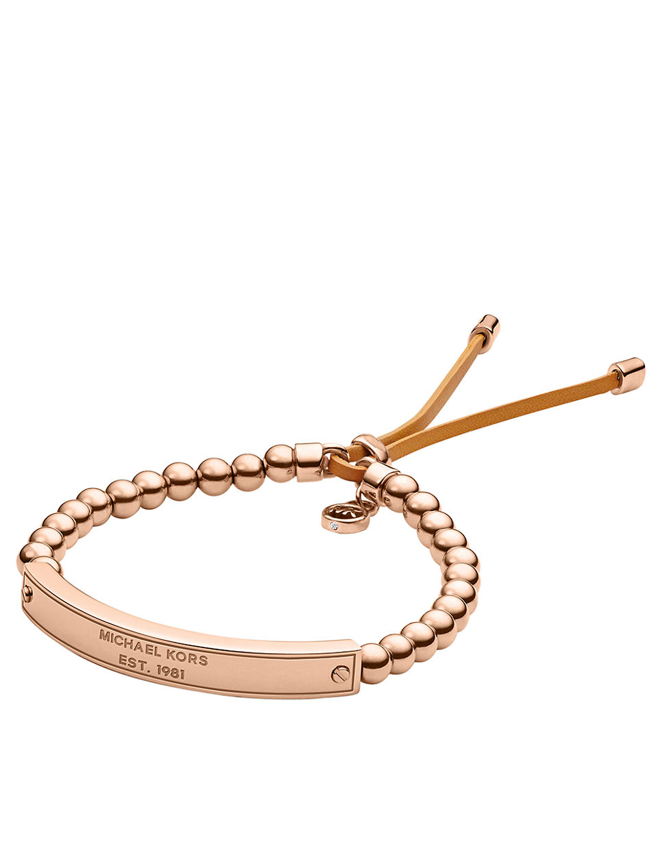 Lyst Michael Kors Rose Goldtone Bead And Logo Plaque Stretch Gallery