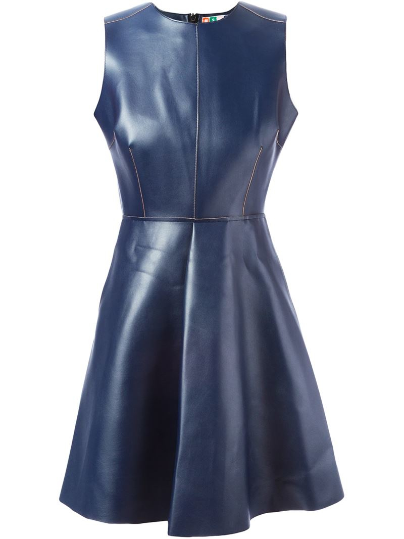 Lyst Msgm Artificial Leather Flared Dress In Blue