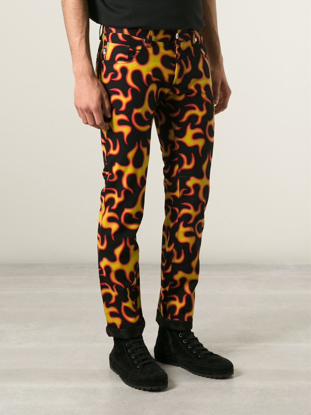 Love moschino Flame Print Jeans in Yellow for Men (black) | Lyst