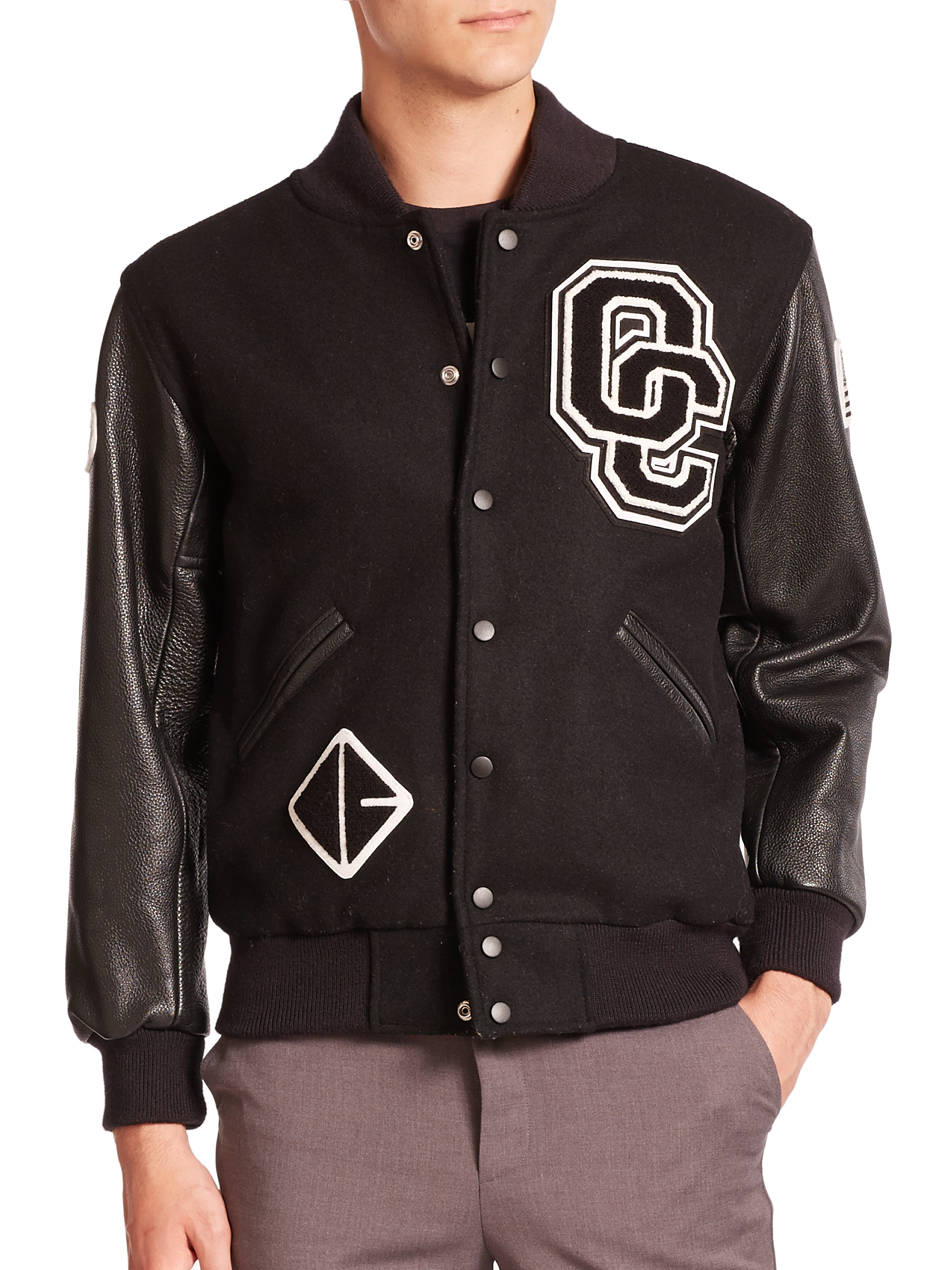 Opening ceremony Logo Leather-sleeve Varsity Jacket in Black for Men | Lyst