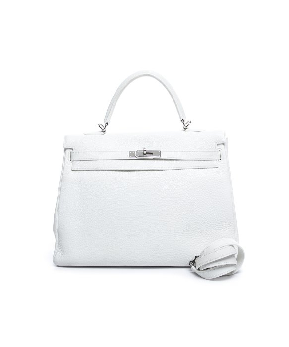 Herms Pre-owned Taurillon Clemence Retourne Kelly 35 Bag in White ...  