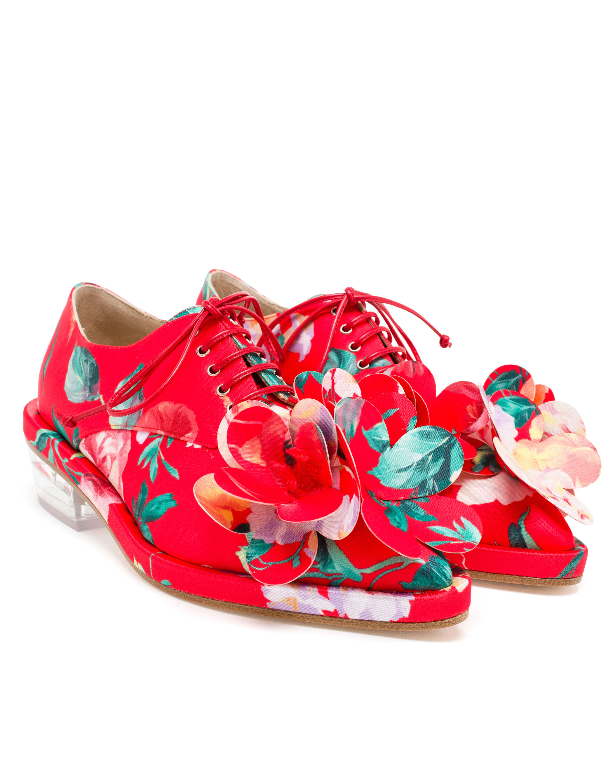 Lyst - Simone rocha Satin Brogues With Floral Appliqué in Red