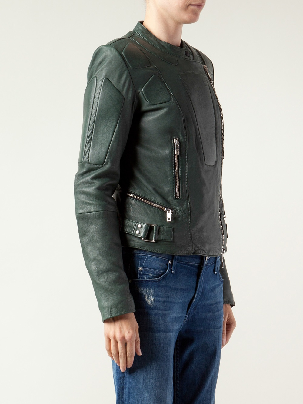 Closed Lamb Leather Moto Jacket in Green Lyst