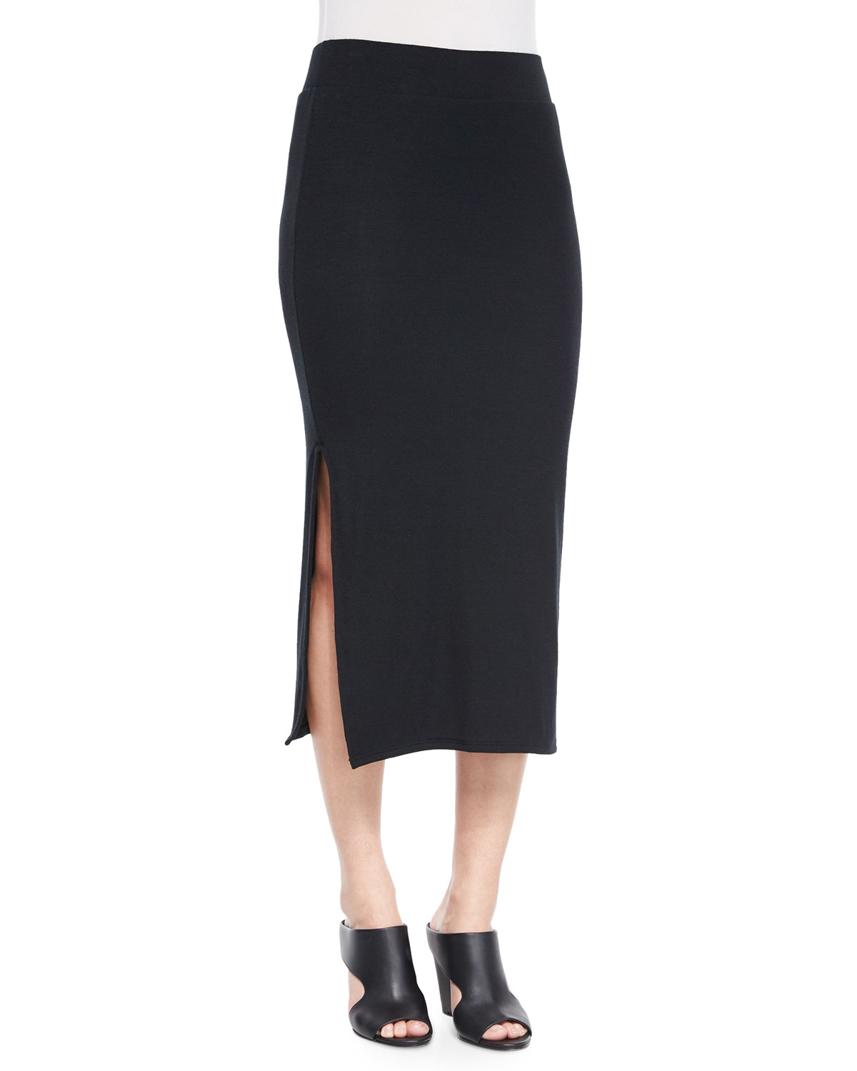Atm Side-slit Knit Tube Skirt in Black | Lyst