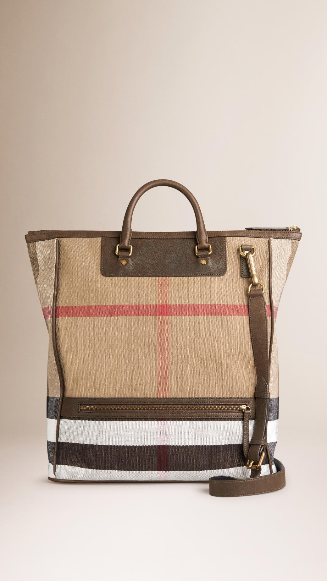 Burberry Large Canvas Check And Leather Tote Bag in Brown for Men (bracken green) | Lyst