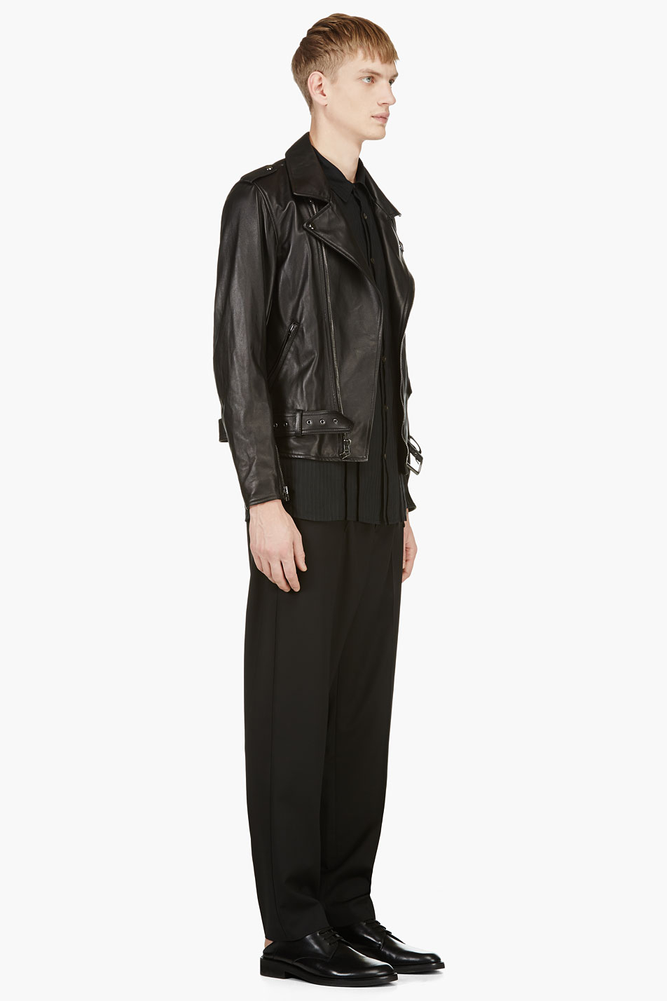 Lyst - Ann Demeulemeester Black Velvet Stripe Sheer Button Down Shirt ...