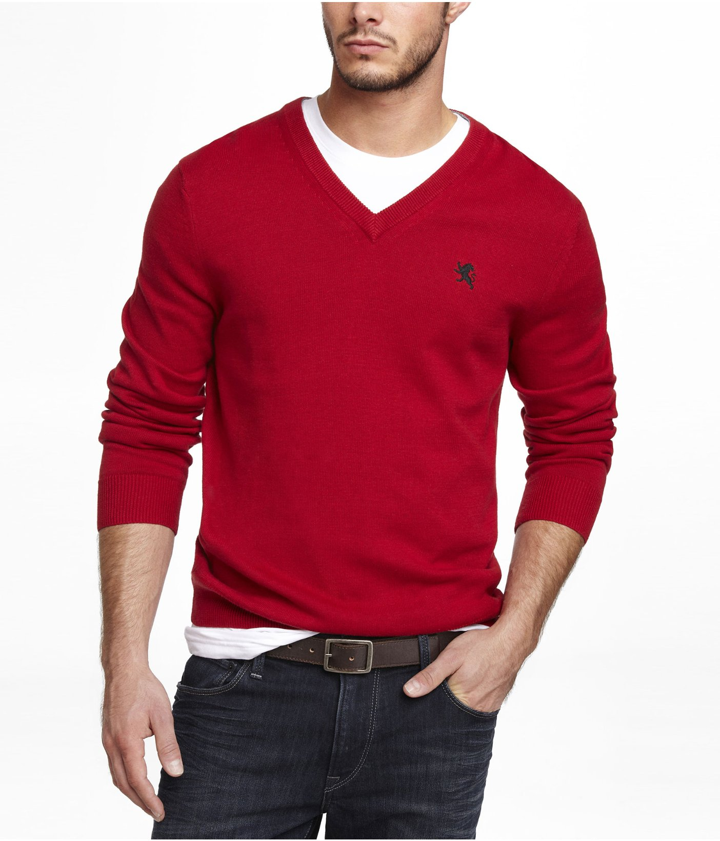 Express Cotton Vneck Small Lion Sweater in Red for Men (CONCORD RED) | Lyst