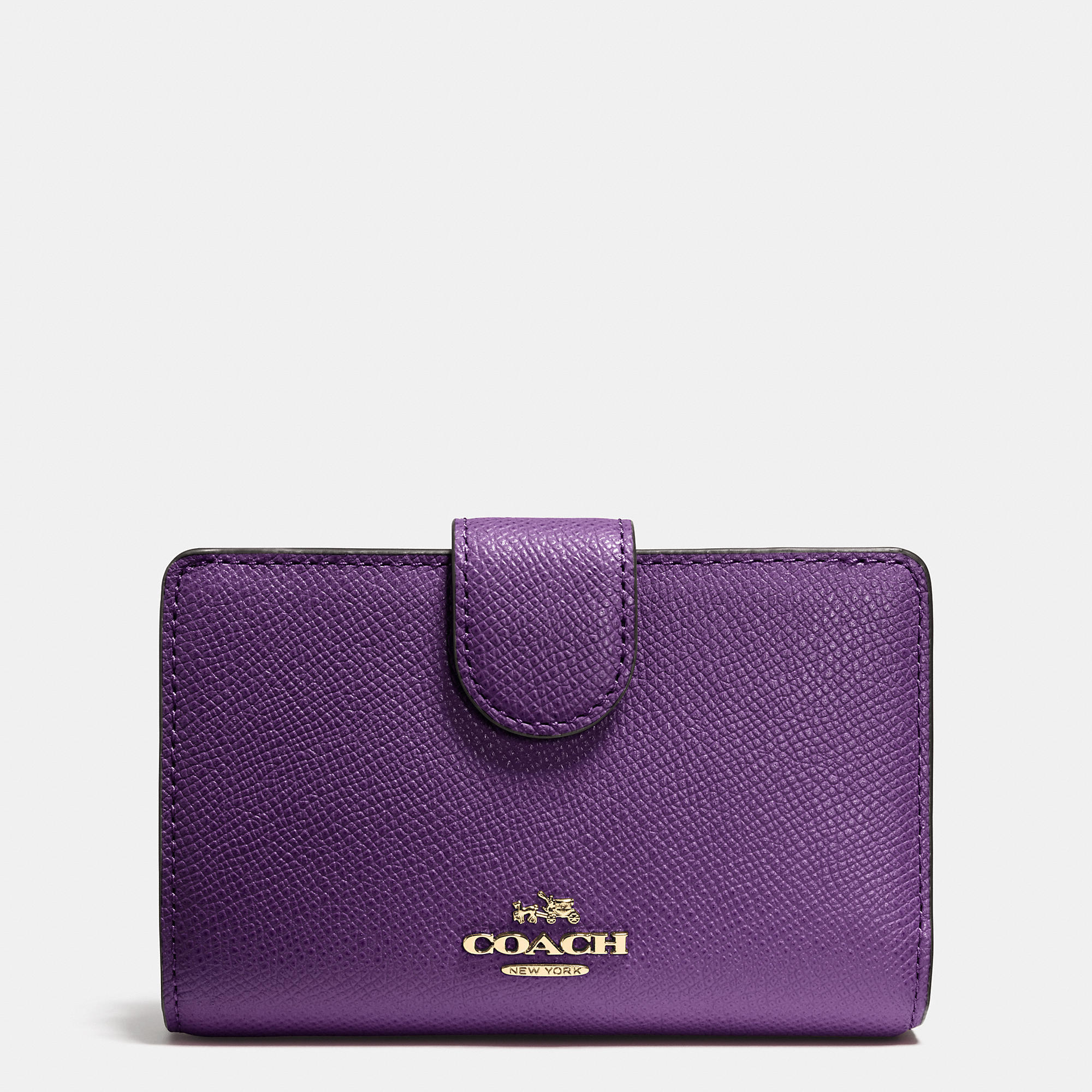 Lyst - Coach Medium Zip Around Wallet In Crossgrain Leather in Purple