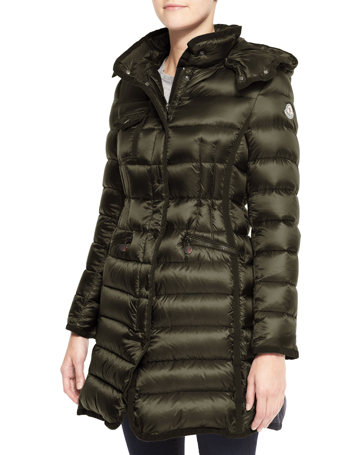 Lyst - Moncler Hooded Long Puffer Coat in Green