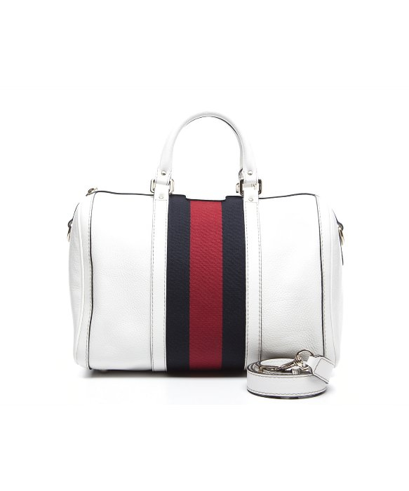 Gucci Preowned White Leather Vintage Webbed Boston Bag in White | Lyst
