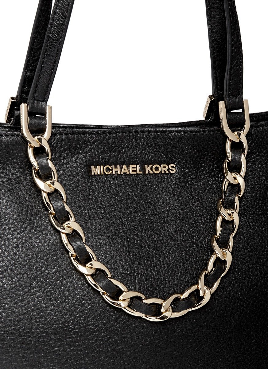 Michael kors black leather cheap purse with gold chain