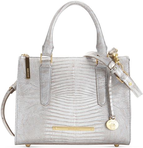 Brahmin Chambray Lizard Anywhere Convertible Satchel in Silver | Lyst