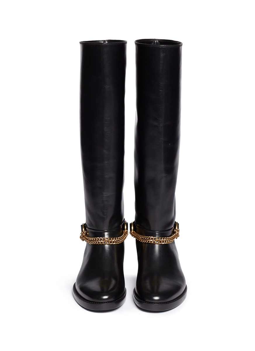Lyst - Lanvin Chain Strap Calf Leather Boots in Black