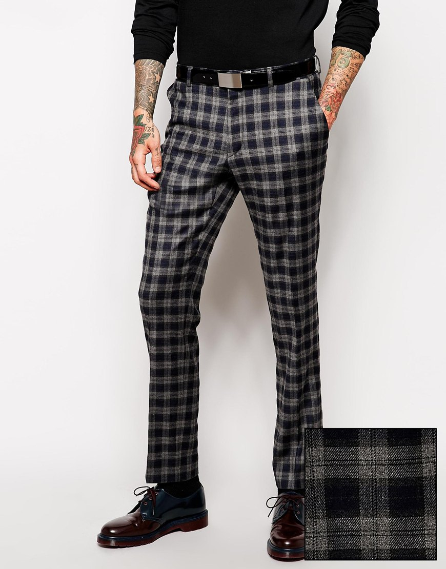 ASOS Slim  Fit  Smart Trousers In Tartan  in Gray for Men Lyst