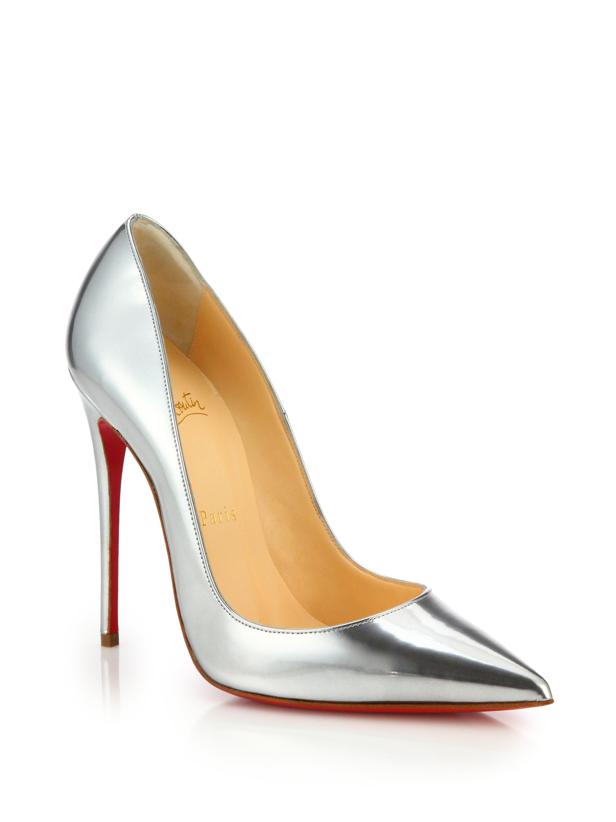 Christian louboutin So Kate Metallic Leather Pumps in Silver | Lyst
