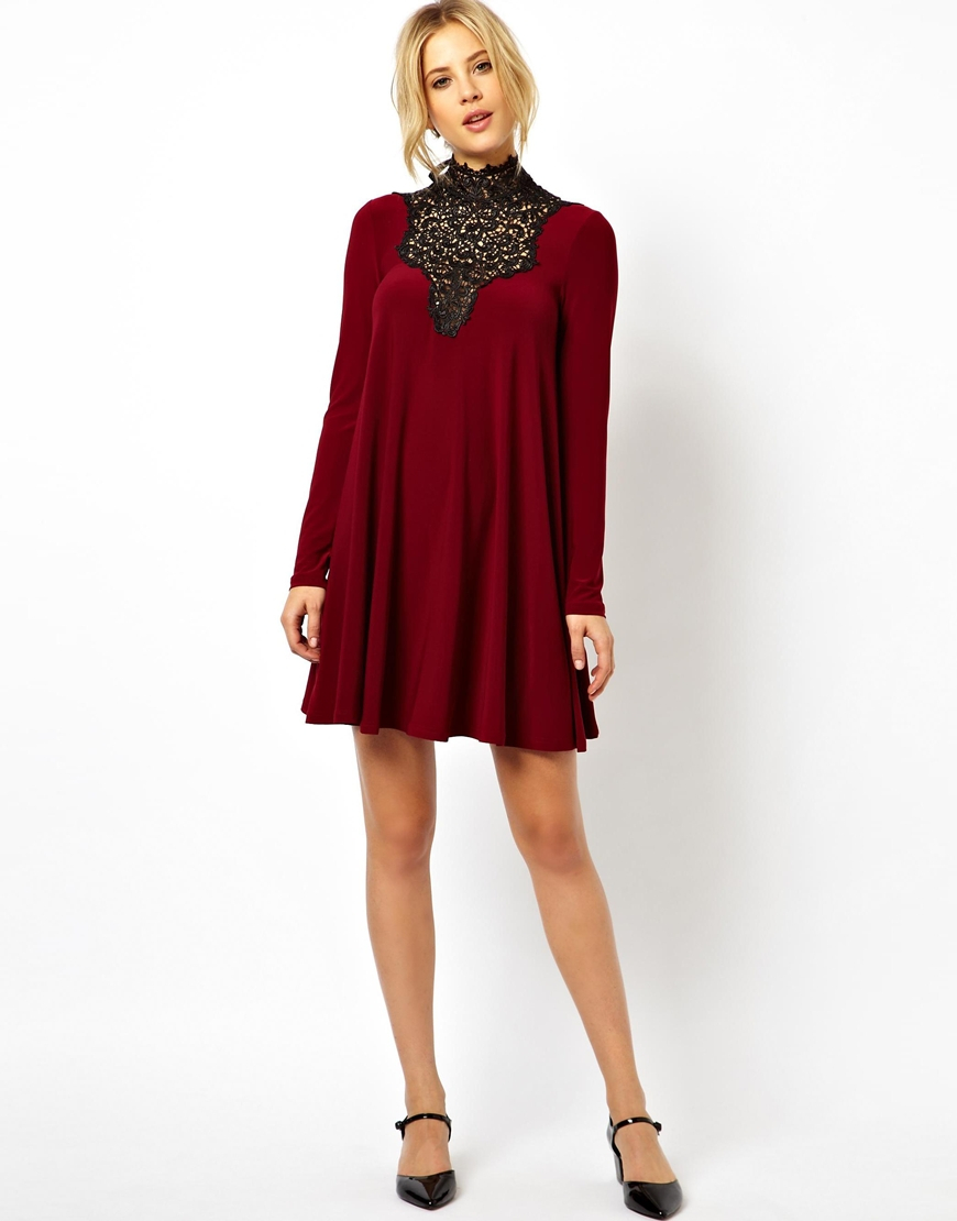 asos lace insert swing dress in black lyst asos lace insert swing dress in black lyst
