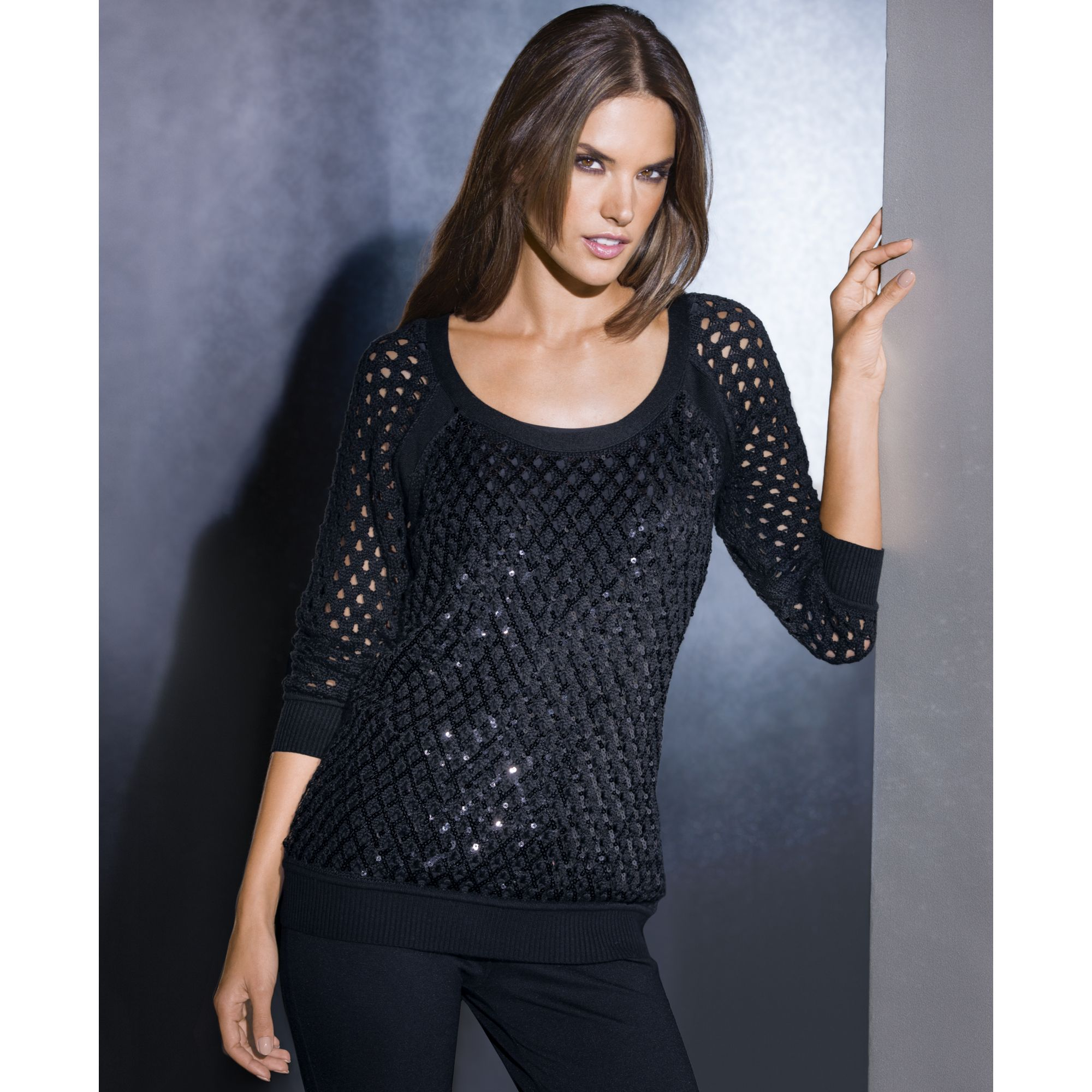 Lyst - Inc International Concepts Petite Sequined Fishnetknit Sweater ...