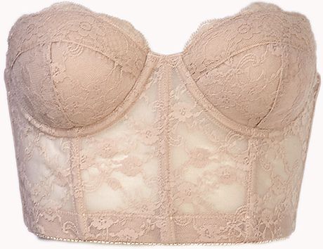 Forever 21 Strapless Lace Corset Bra in Beige (Nude) | Lyst