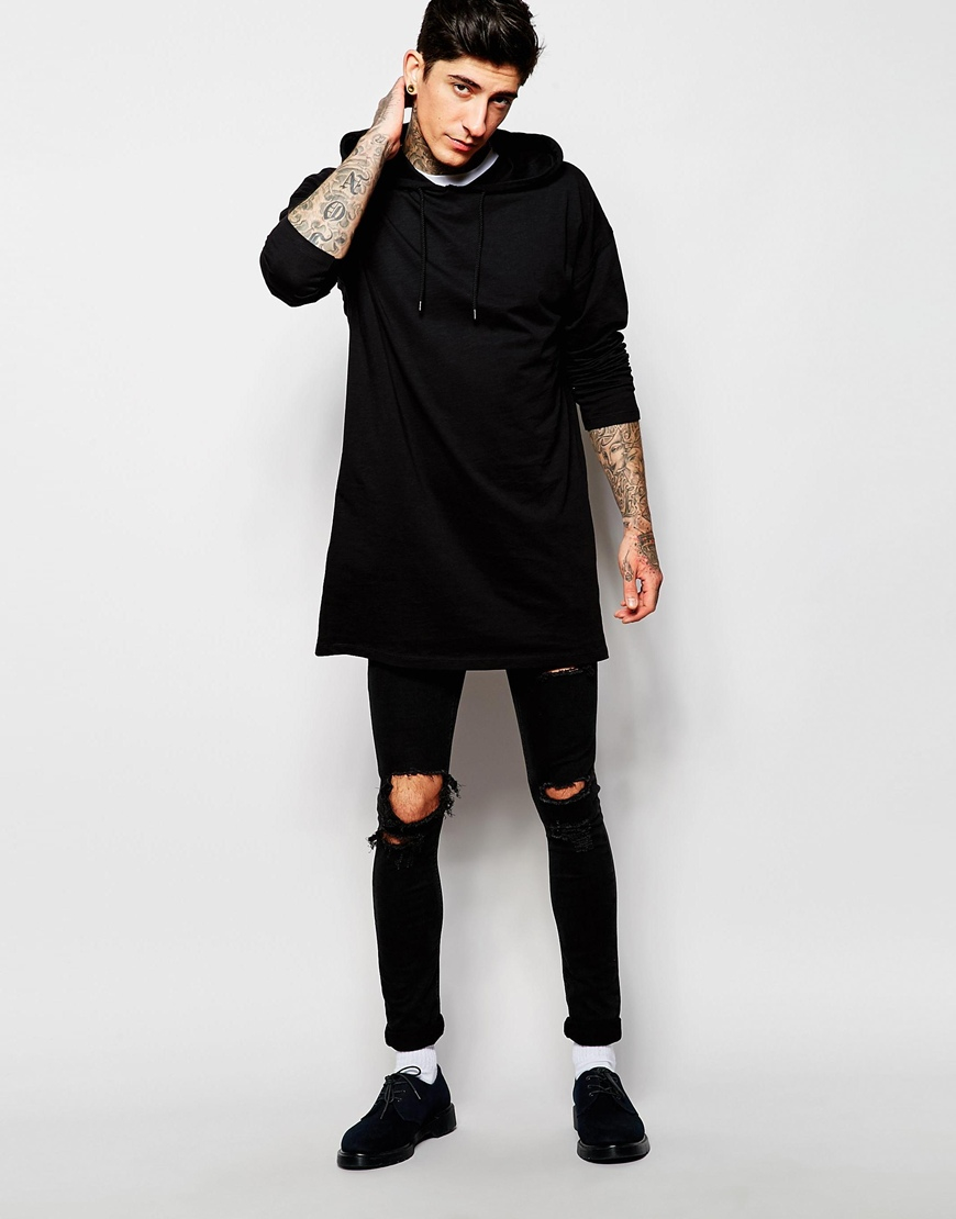 Lyst - Asos Oversized Super Longline Long Sleeve T-shirt With Hood In ...