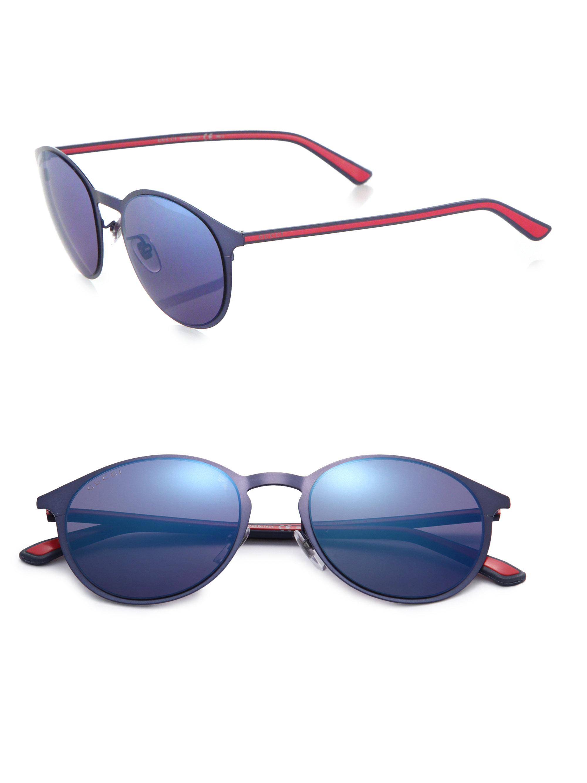 Gucci Mirrored Lens 52mm Round Sunglasses In Blue Lyst