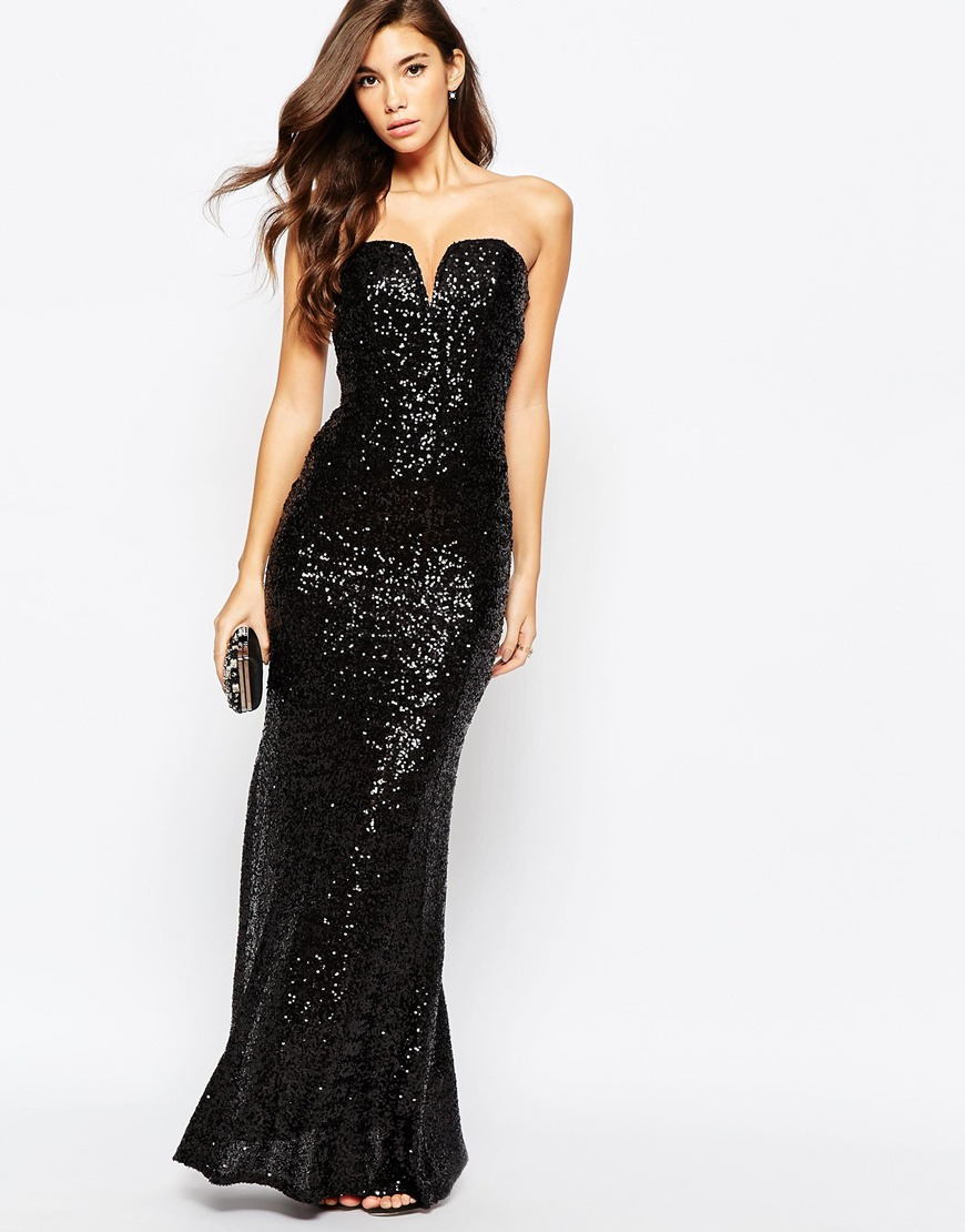 Tfnc london Showstopper Sequin Maxi Dress in Black  Lyst