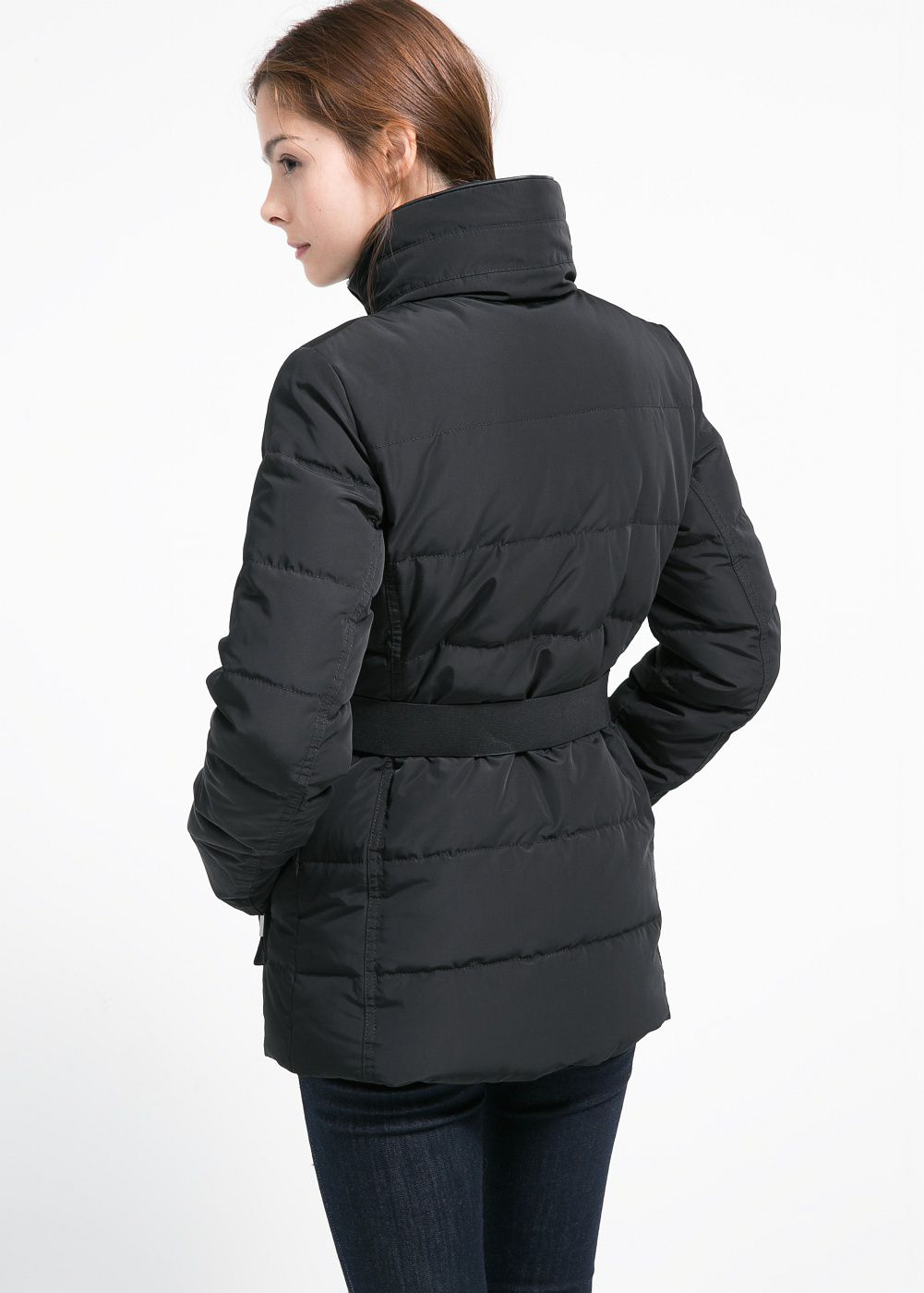 Mango Quilted Feather Down Coat in Black | Lyst