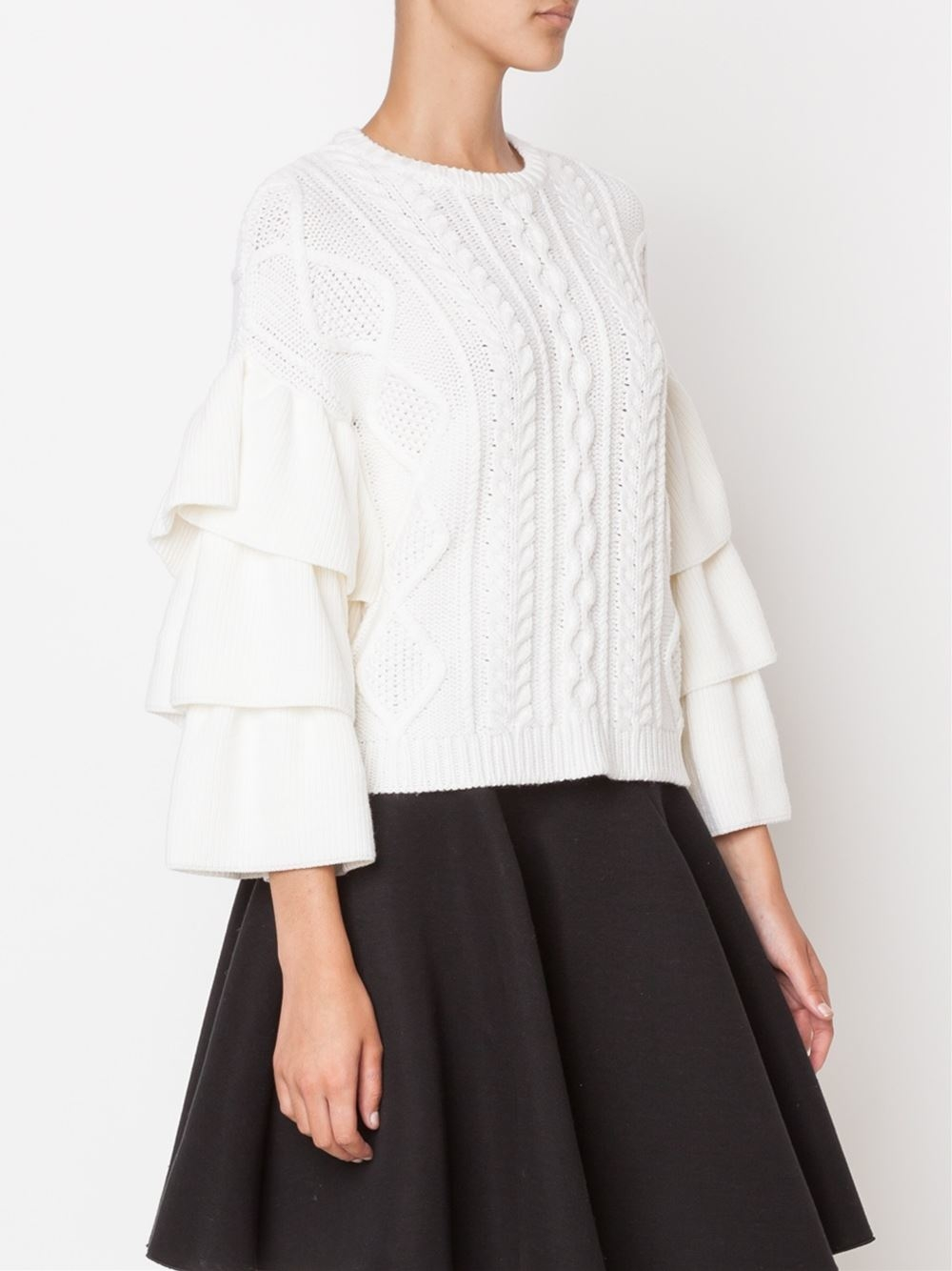 Valentino Ruffle Sleeve Sweater in White | Lyst
