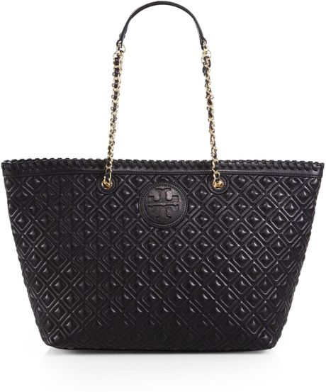 Tory Burch Marion Quilted Tote in Black | Lyst