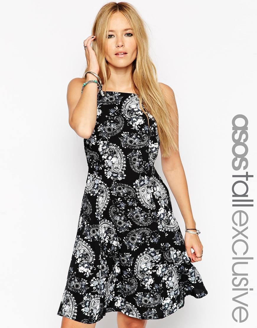 Asos Sundress In Paisley Print With High Neck in Black | Lyst
