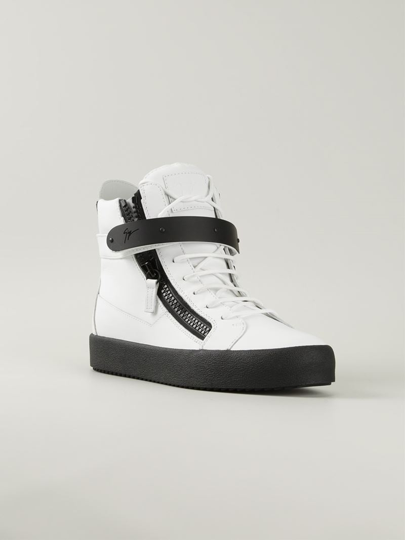 Giuseppe zanotti Zip Detail Hi-top Sneakers in White for Men | Lyst
