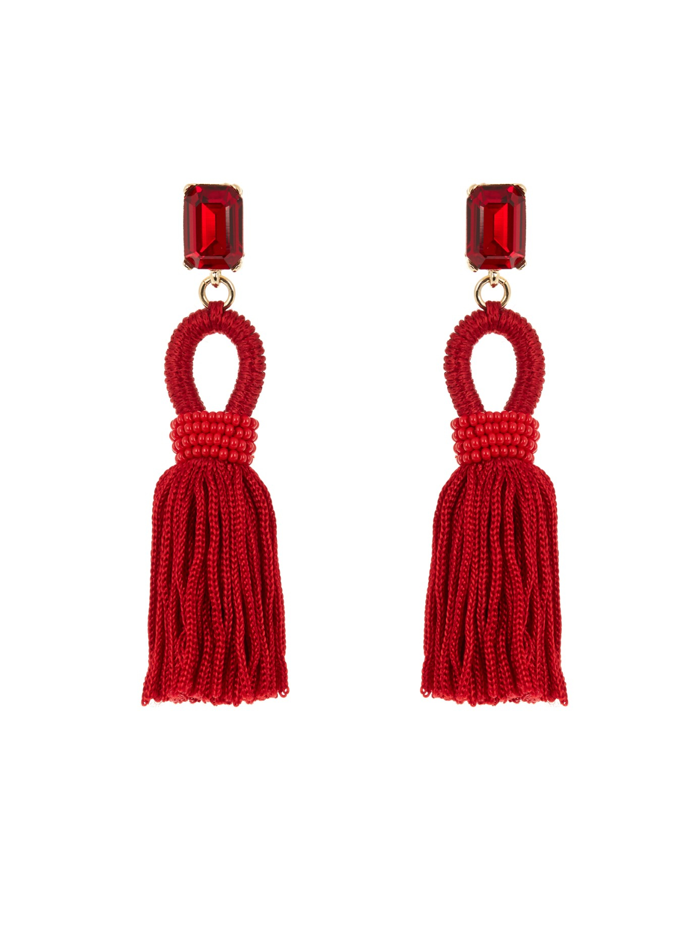 Oscar De La A Embellished Tel Clip On Earrings In Red Lyst Gallery