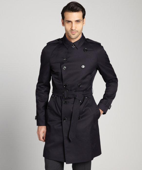 Lyst - Burberry Navy Blue Belted Double Breasted Trench Coat in Blue ...