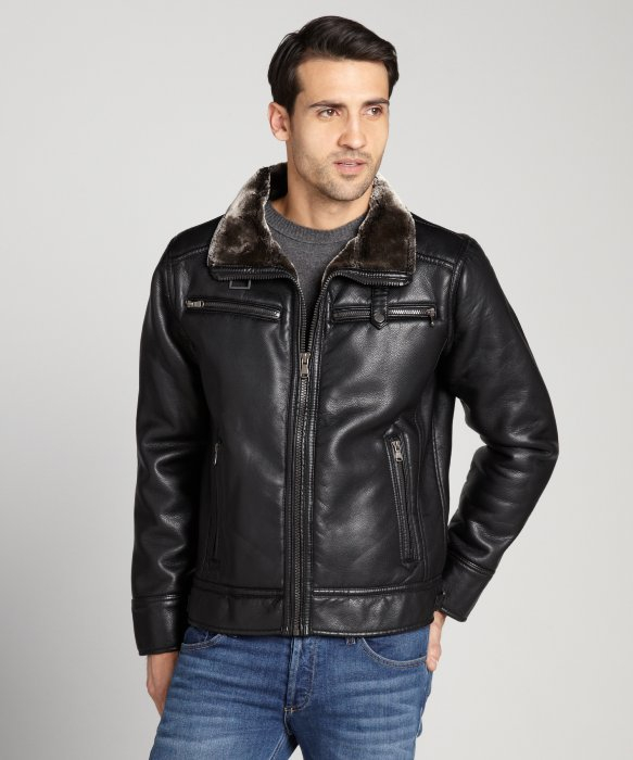 Lyst Calvin Klein Black Faux Leather and Faux Fur Lined
