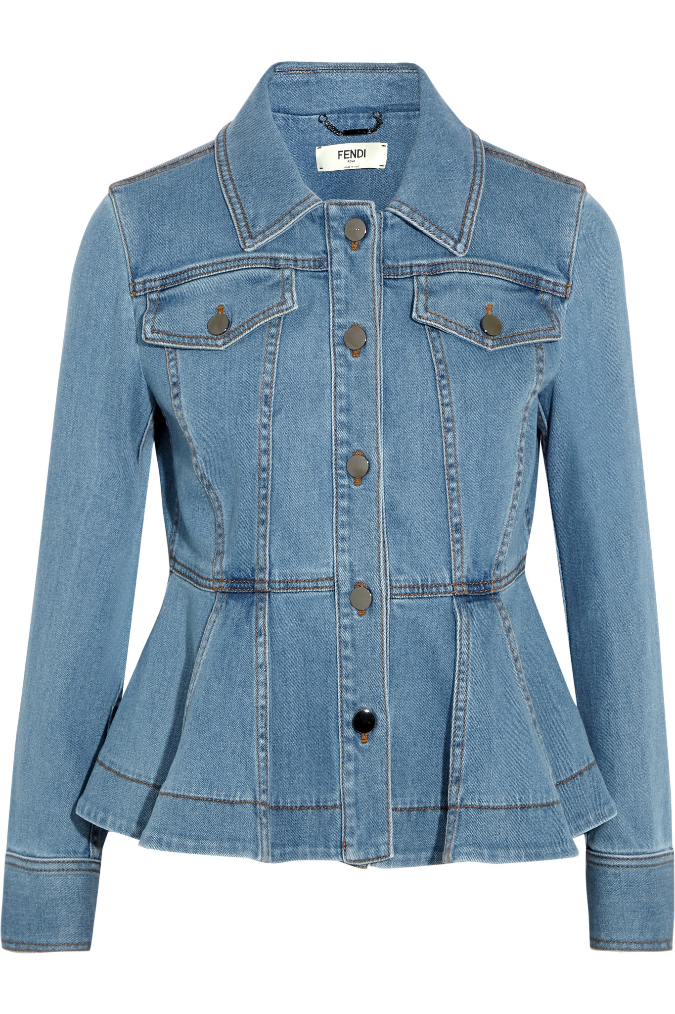 Lyst - Fendi Stretch-denim Peplum Jacket in Blue