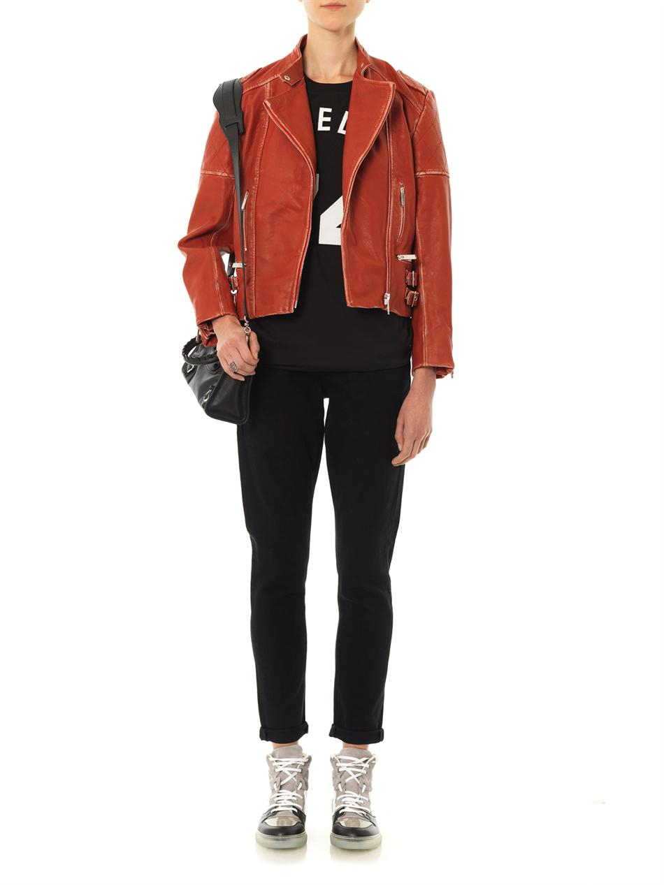 Christopher Kane Vintagelook Leather Biker Jacket In Red Lyst Gallery