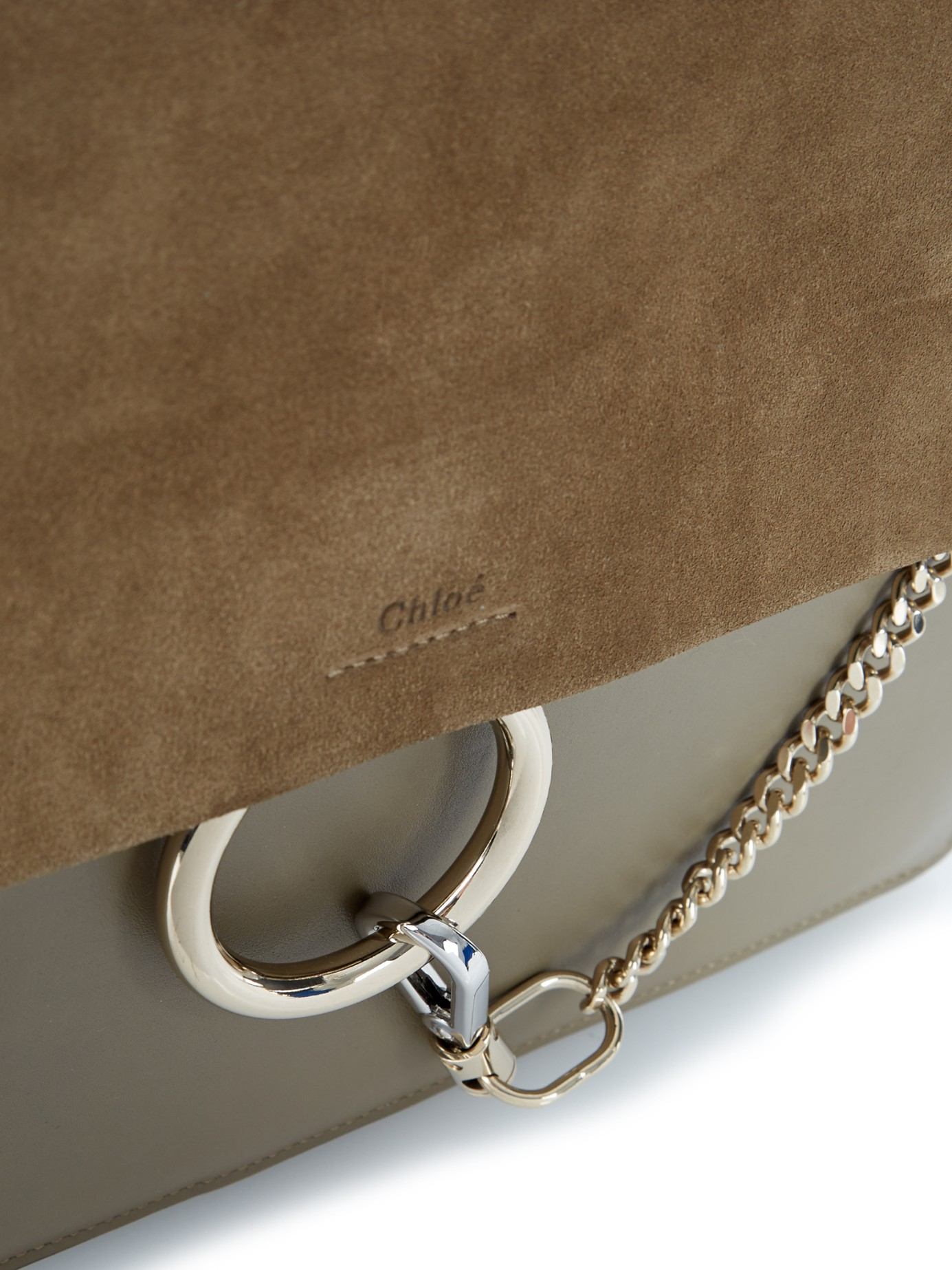 Chlo Faye Leather and Suede Shoulder Bag in Khaki | Lyst