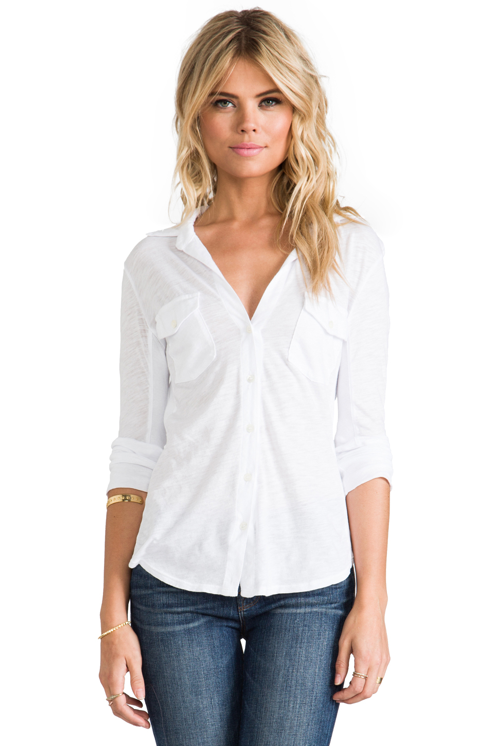 Download James perse Slub Side Panel Button Front Shirt in White | Lyst