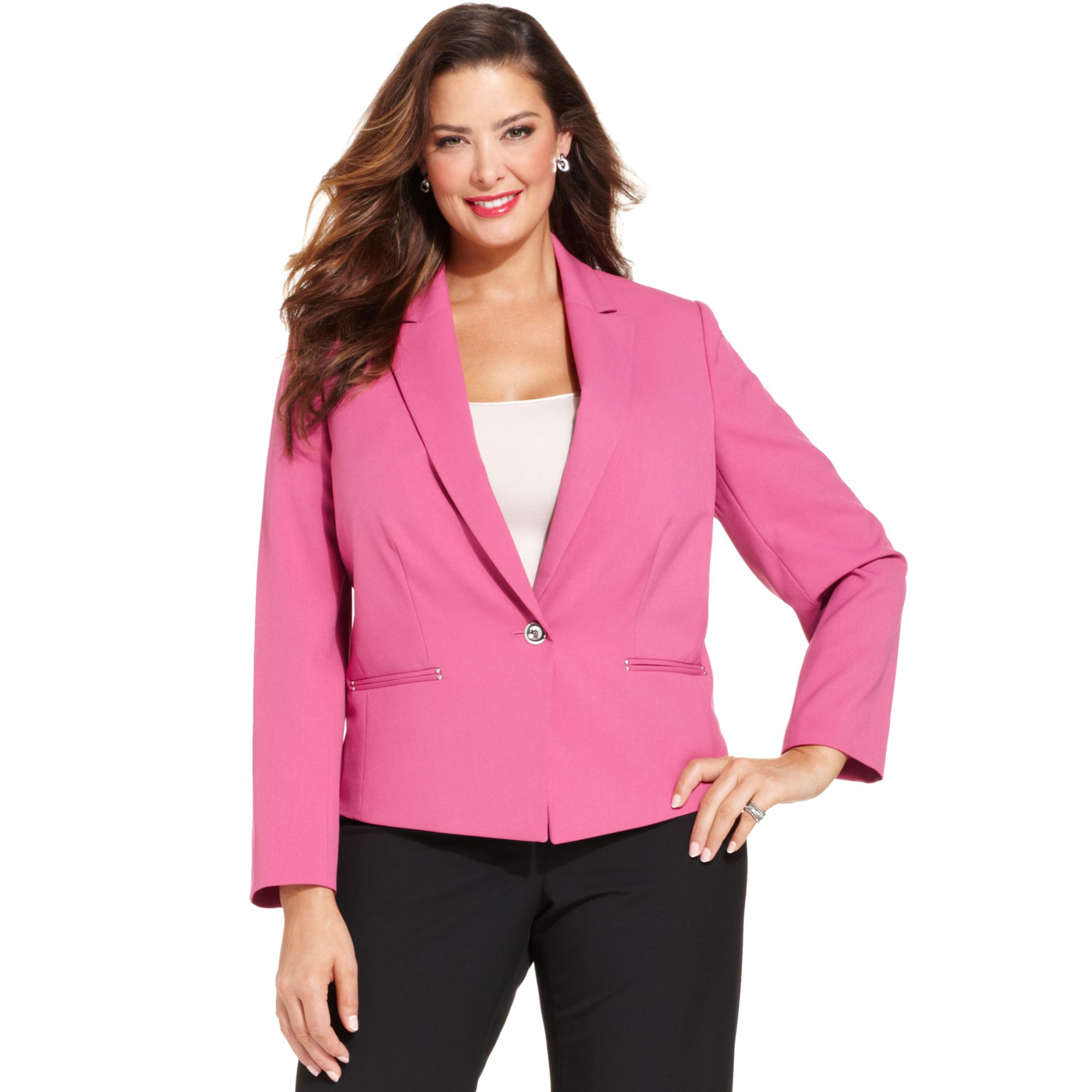 Tahari Plus Size Singlebutton Blazer in Pink (Pink Samba) | Lyst