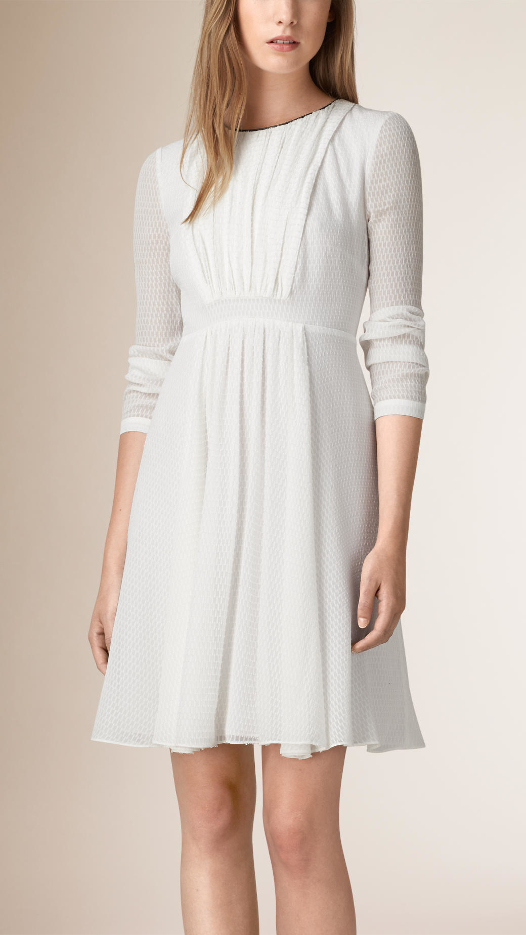 Lyst - Burberry Textured Silk Crepe Dress in White