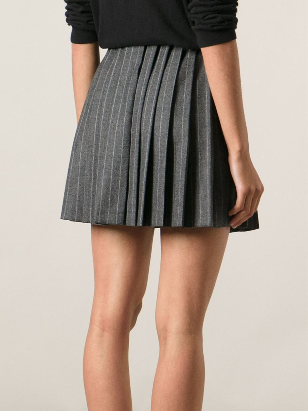 Lyst Alexander Mcqueen Pleated Pinstripe Skirt in Gray