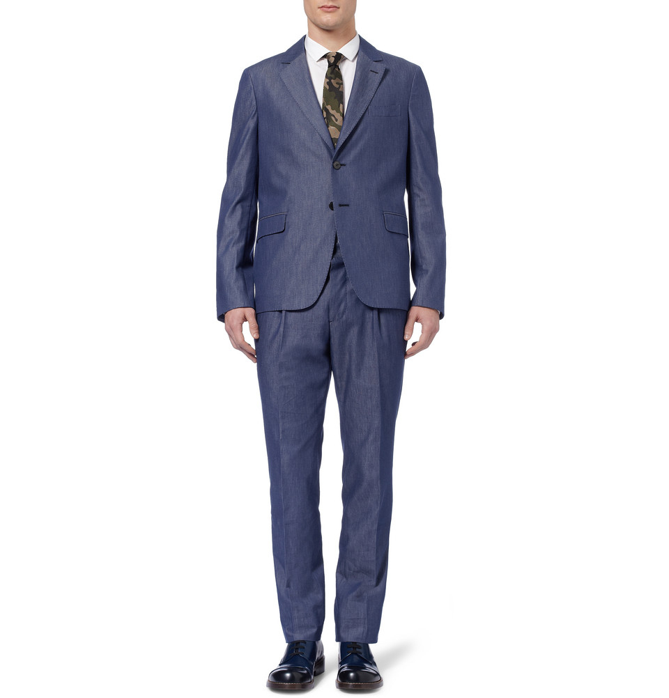 Lyst - Valentino Blue Slim-Fit Cotton-Chambray Suit in Blue for Men