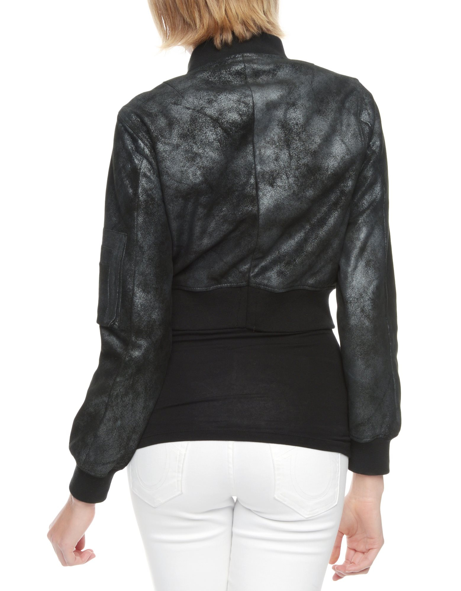 True Religion Foiled Leather Womens Er Jacket In Black Lyst Gallery