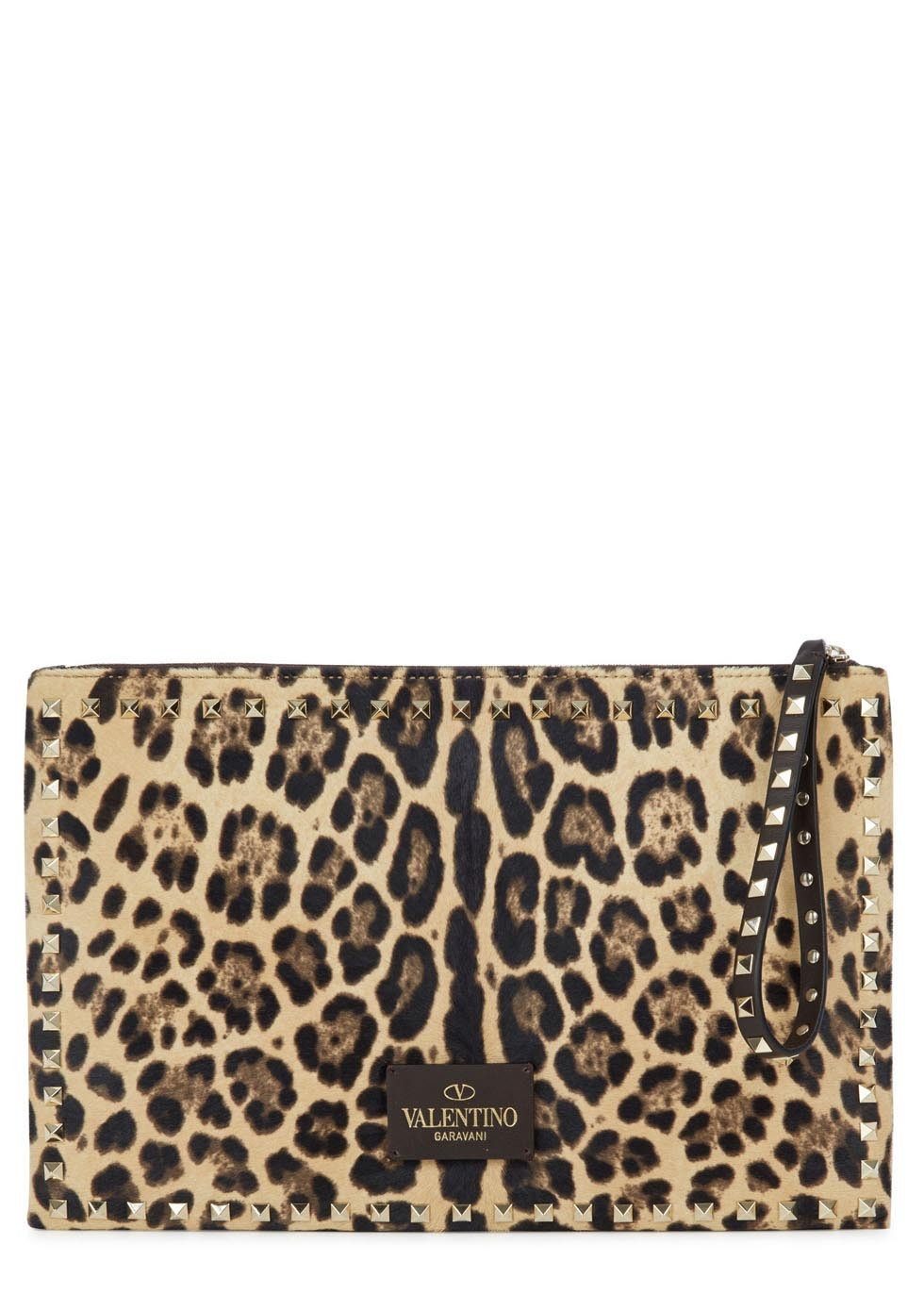 Valentino Rock Stud Leopard Print Calf Hair Clutch in Animal (leopard ...