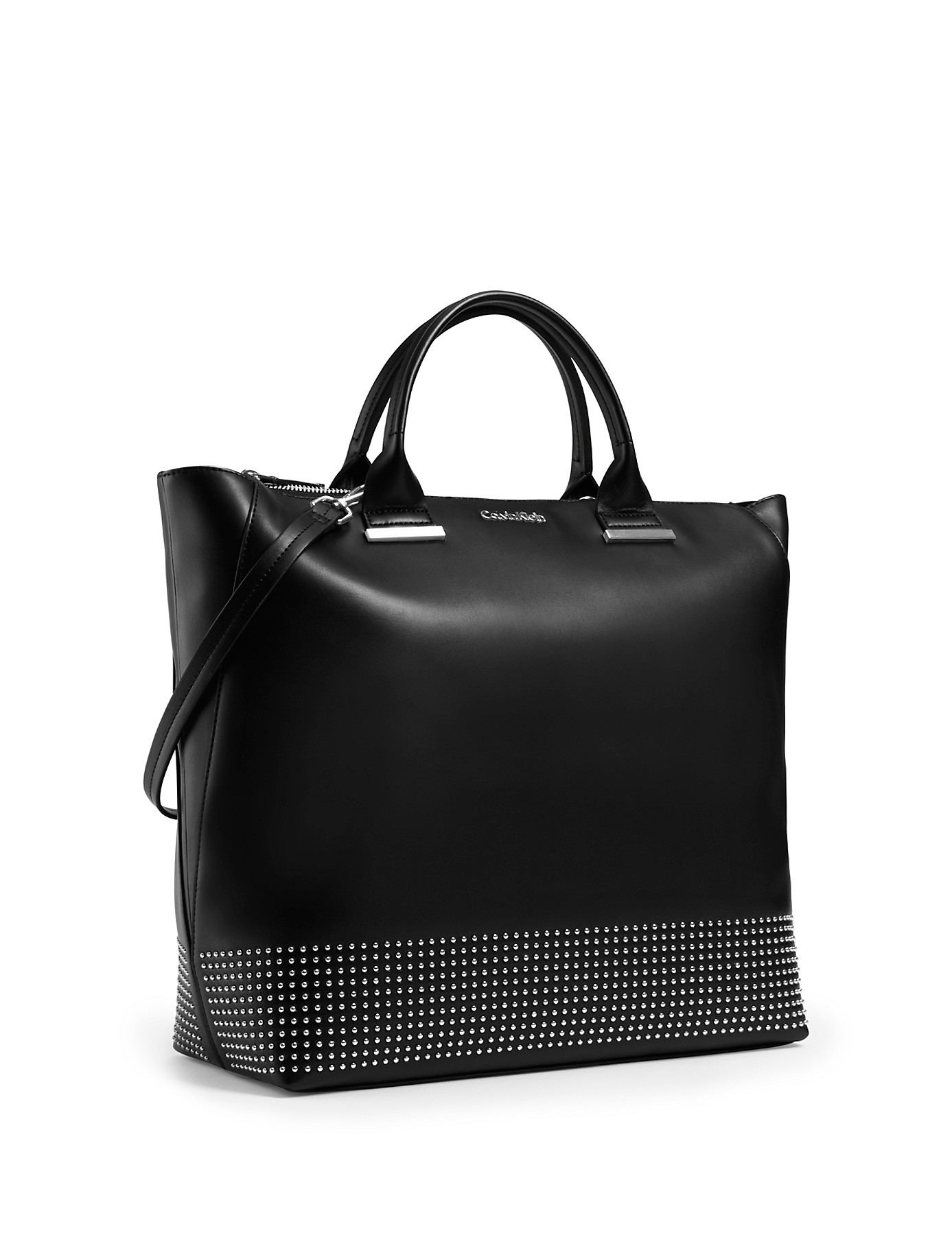 Calvin klein Claire Zip Top Tote Bag in Black (BLACK NAILHEADS) | Lyst