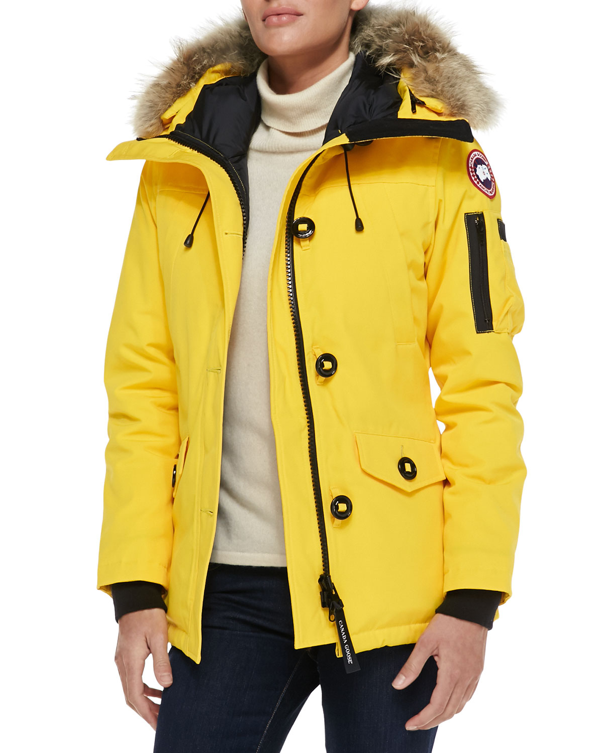 Canada Goose Montebello Fur Trimmed Shell Down Parka Jacket In Yellow Lyst