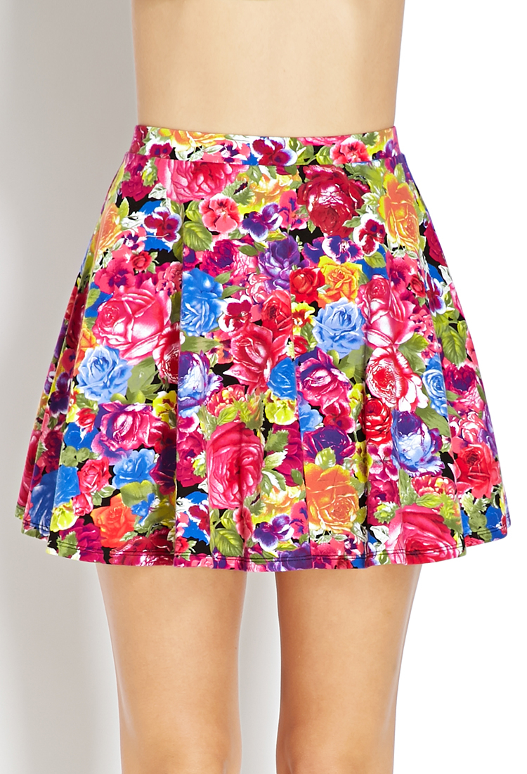 Forever 21 Vibrant Floral Skater Skirt in Multicolor (Pink/green) | Lyst